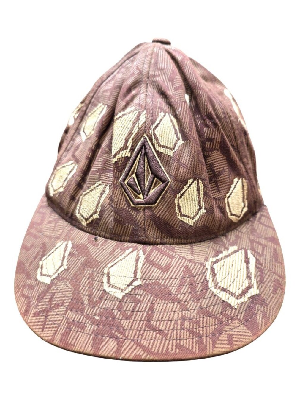 Volcom Brown Beige Snapback Cap Embroidered Logo Casual Headwear 7 1/4